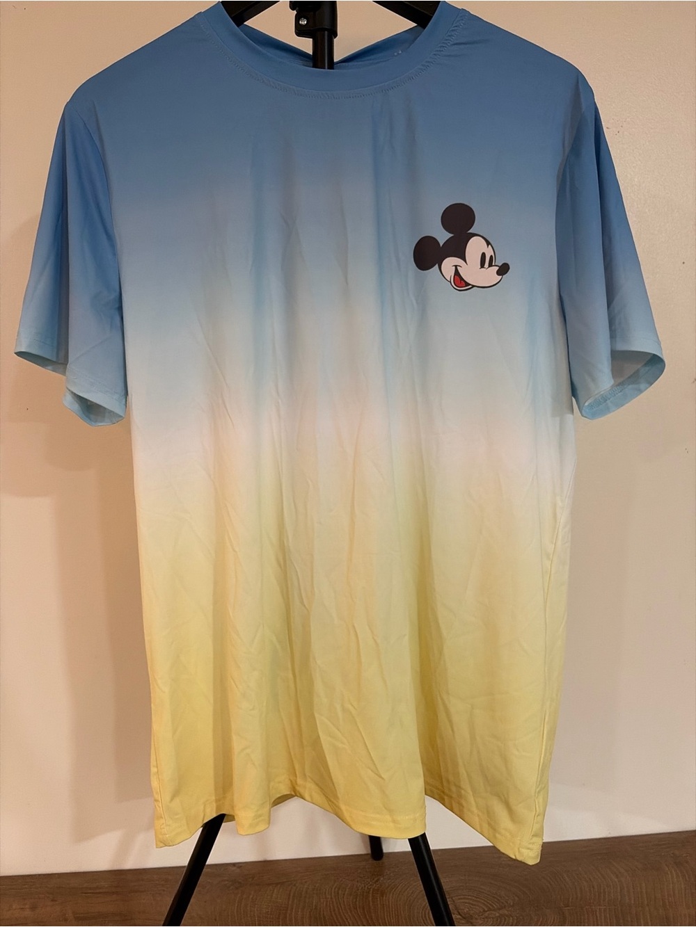 Disney Blue to Yellow Ombre Mickey Short Sleeve Tee men’s cooling NWT
